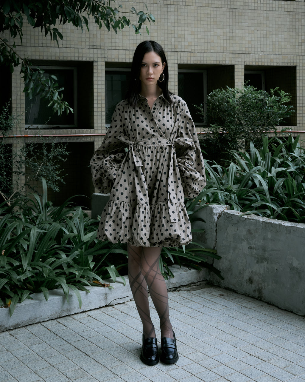 Polka Dot Tiered Shirt Dress