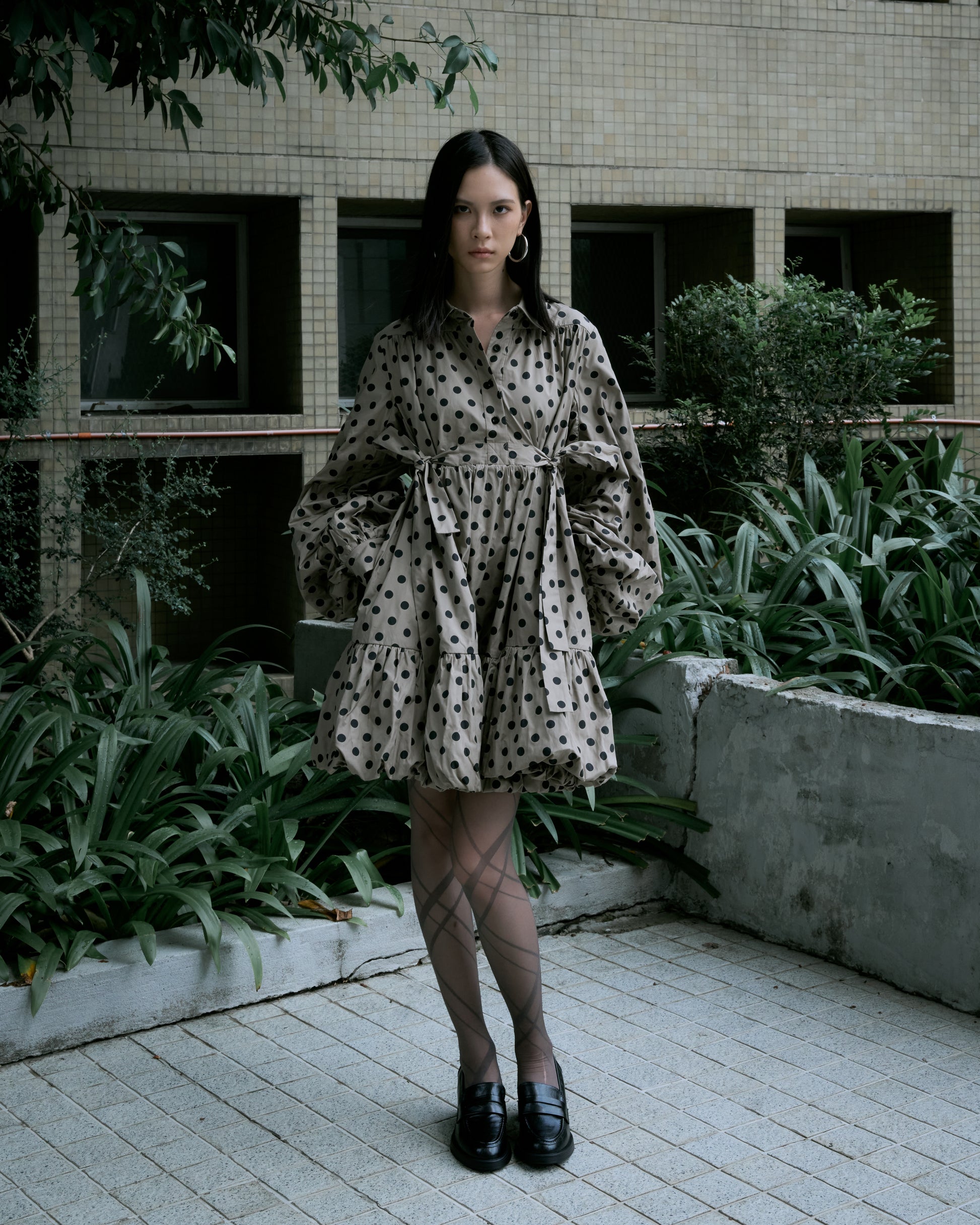 Polka Dot Tiered Shirt Dress