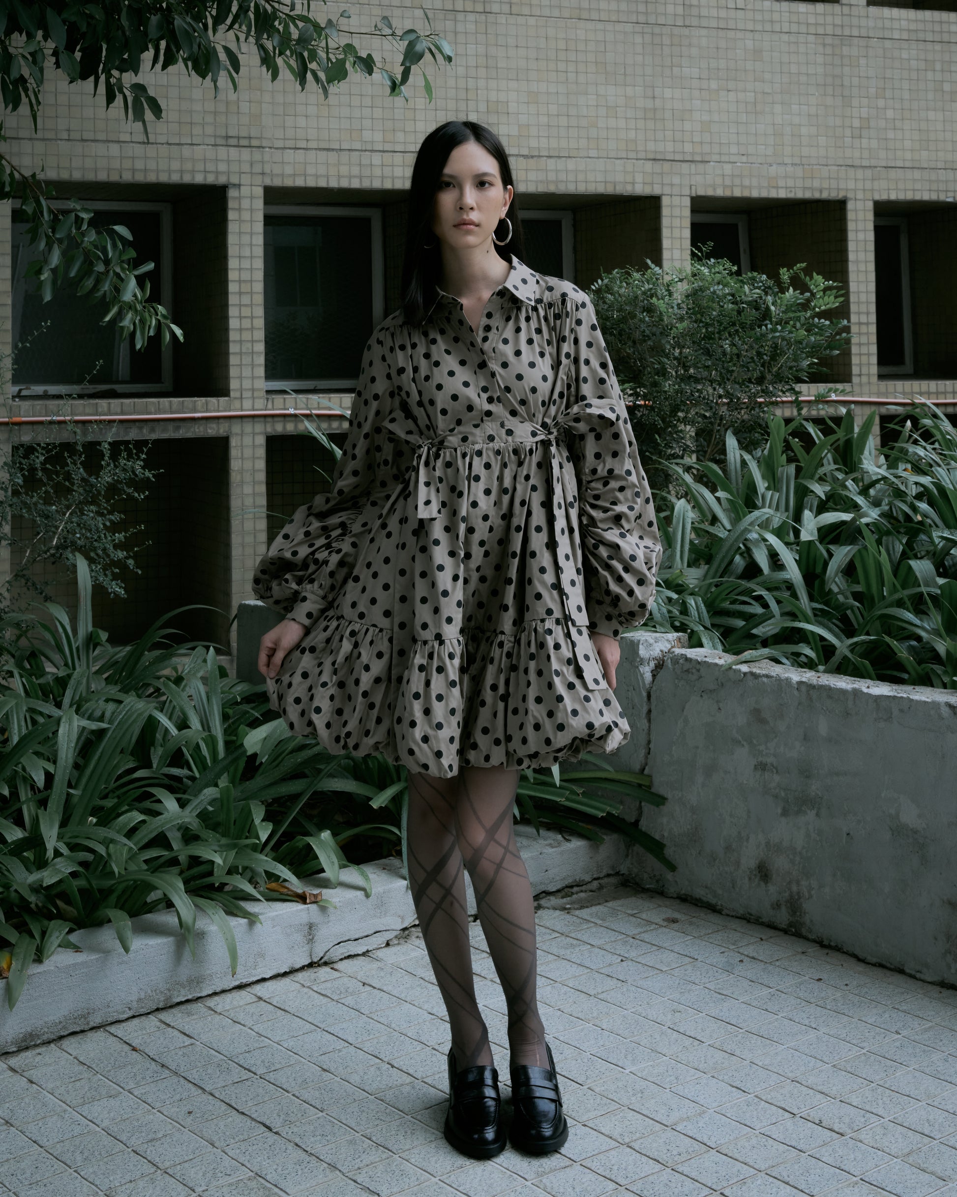 Polka Dot Tiered Shirt Dress