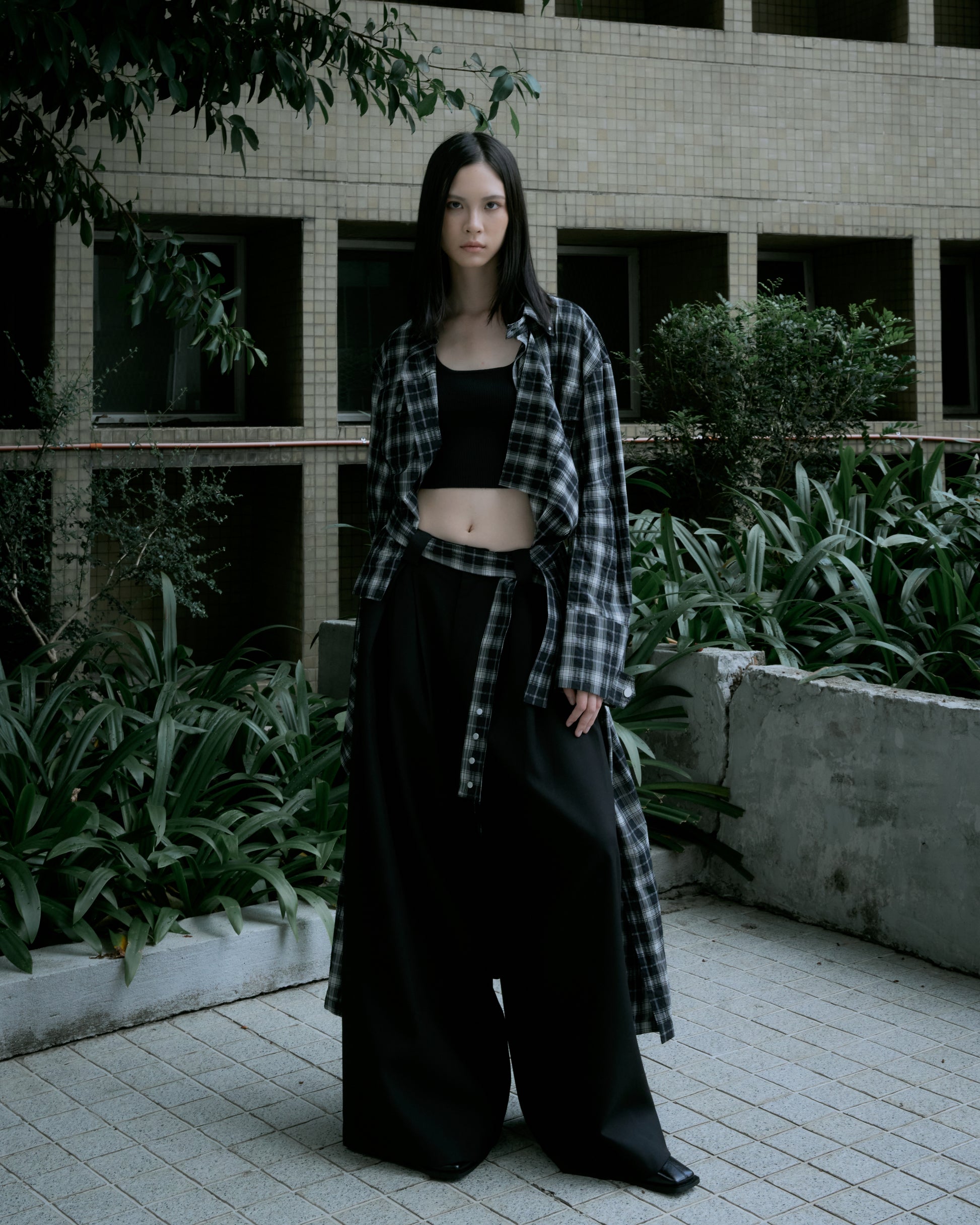 Asymmetric Tie Plaid Shirt Dress