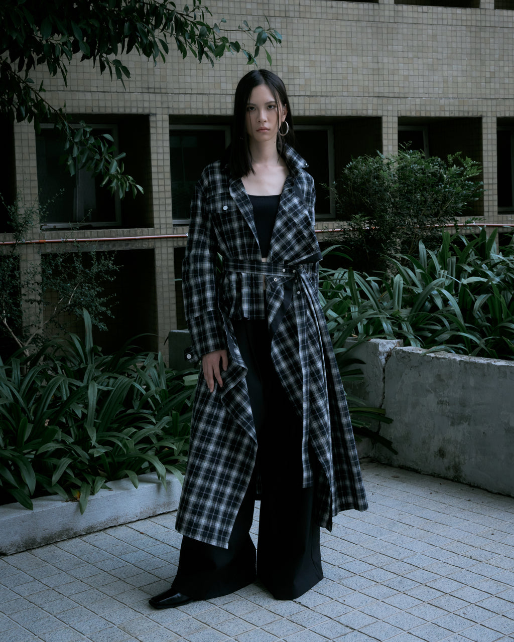 Asymmetric Tie Plaid Shirt Dress