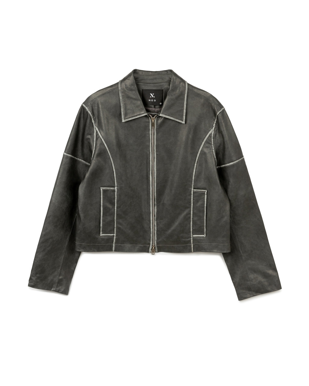 Topstitched Leather Jacket