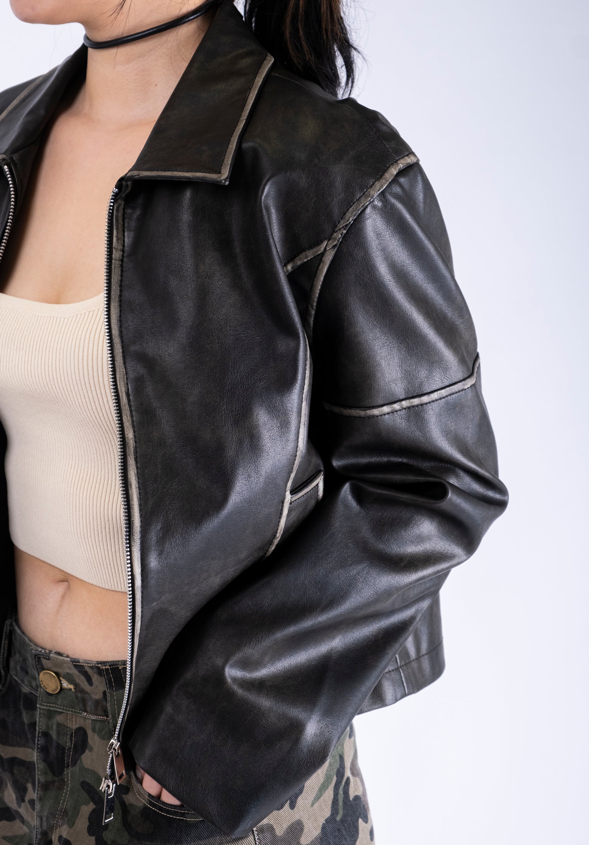Topstitched Leather Jacket