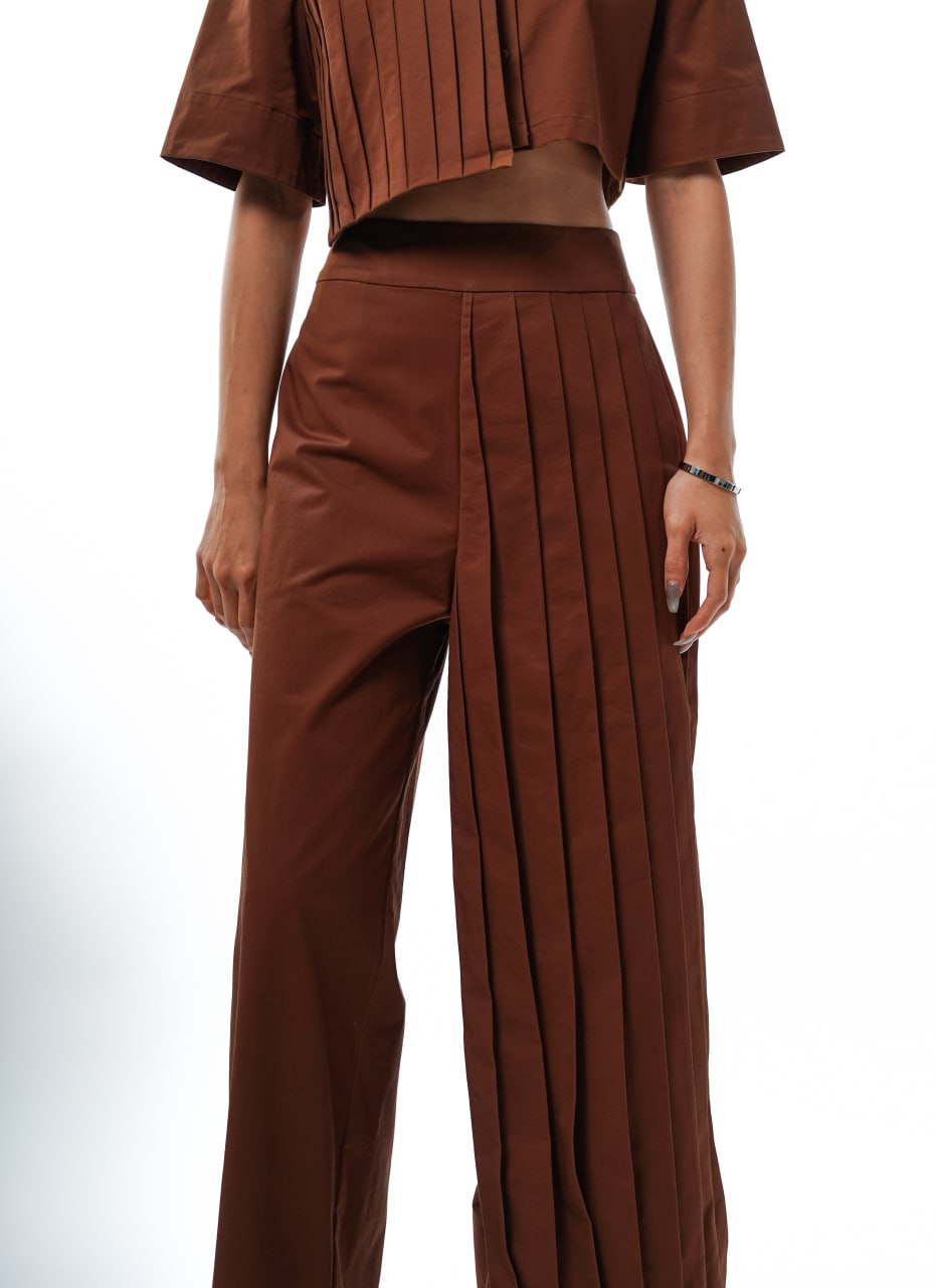 Asymmetrical Pleated Pants