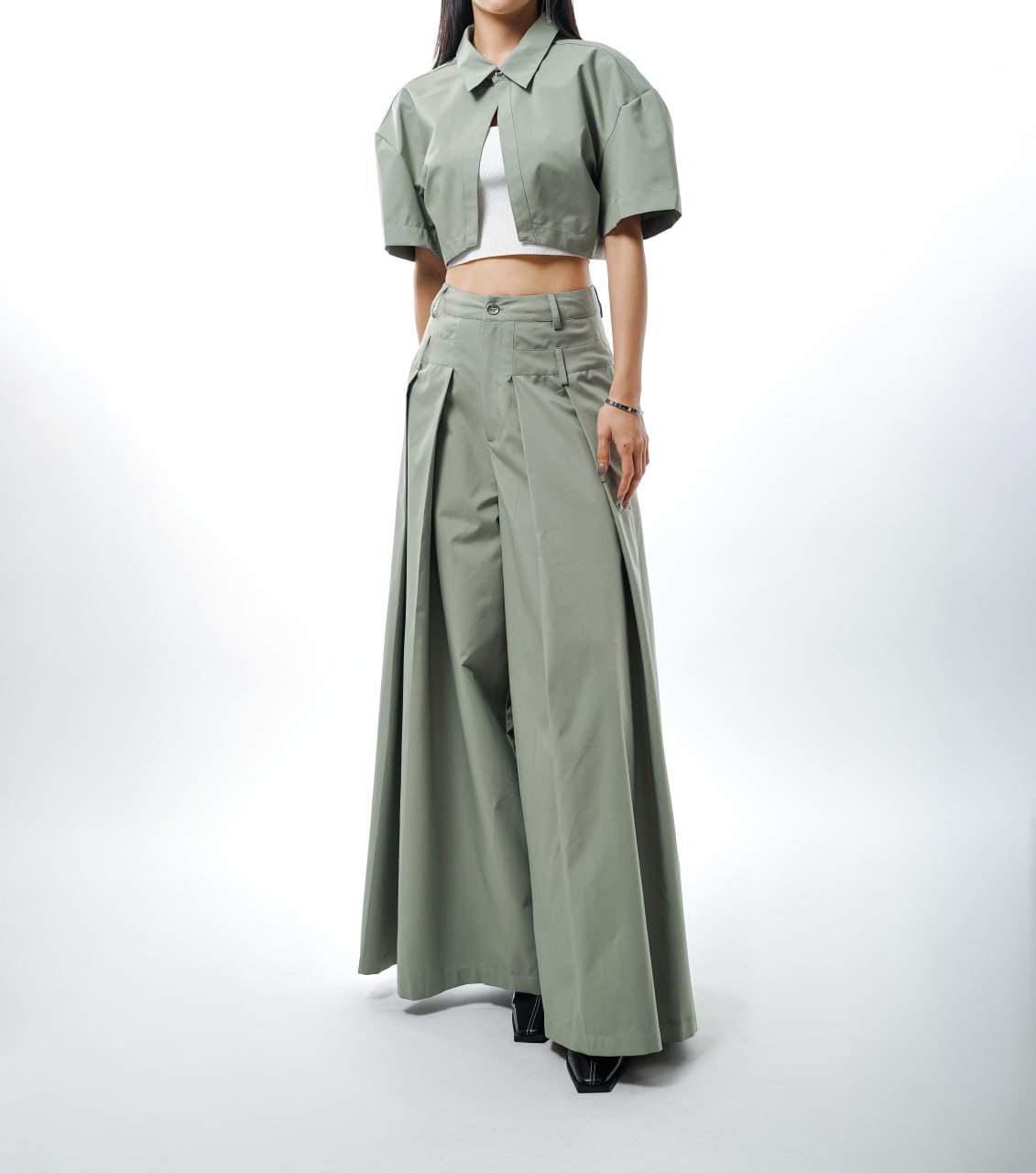 N E O Designer Set Pleated Wide Long Pant